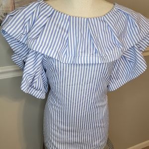 Gracia ruffle blue and white stripe top.